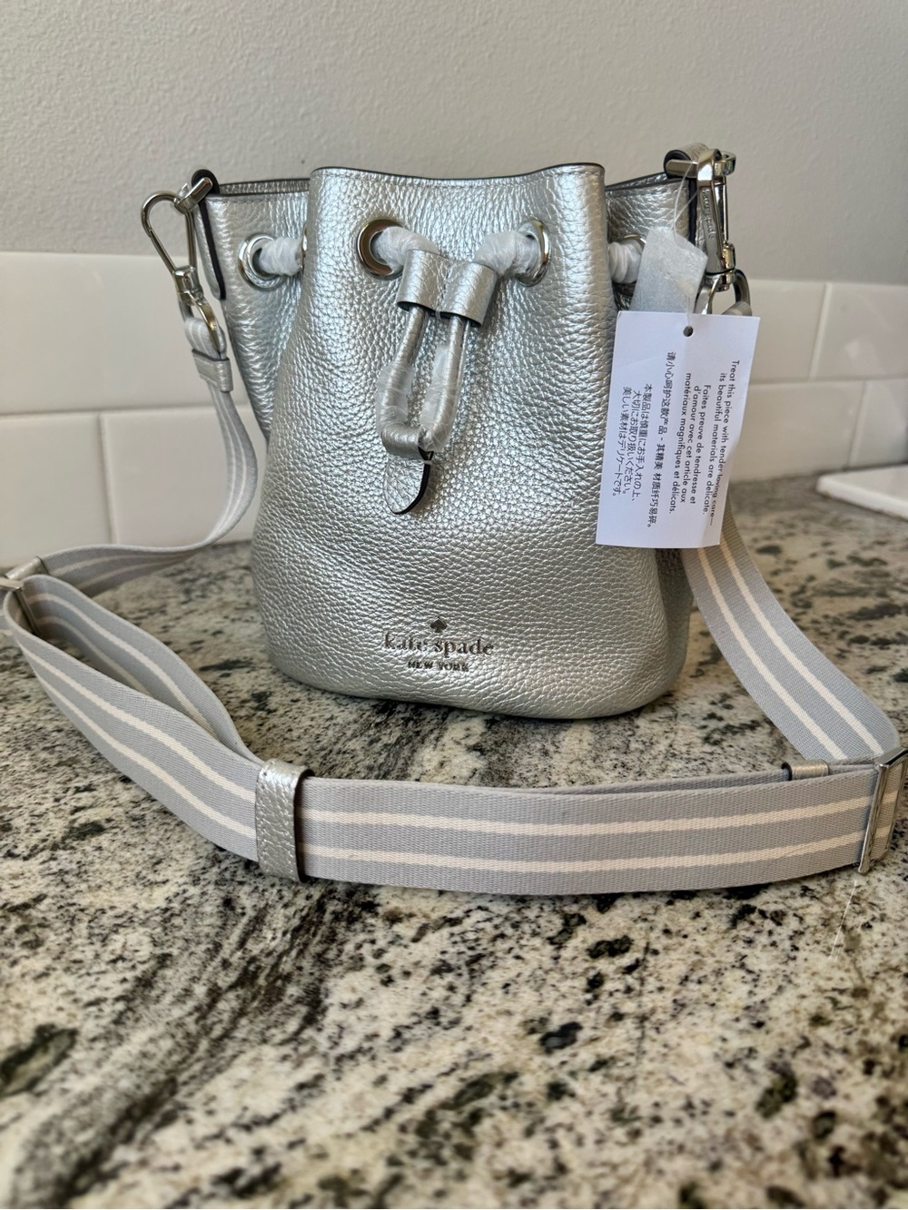 Kate Spade Rosie Small Mini Bucket Bag in Deco Silver. NWT. No coin purse.
